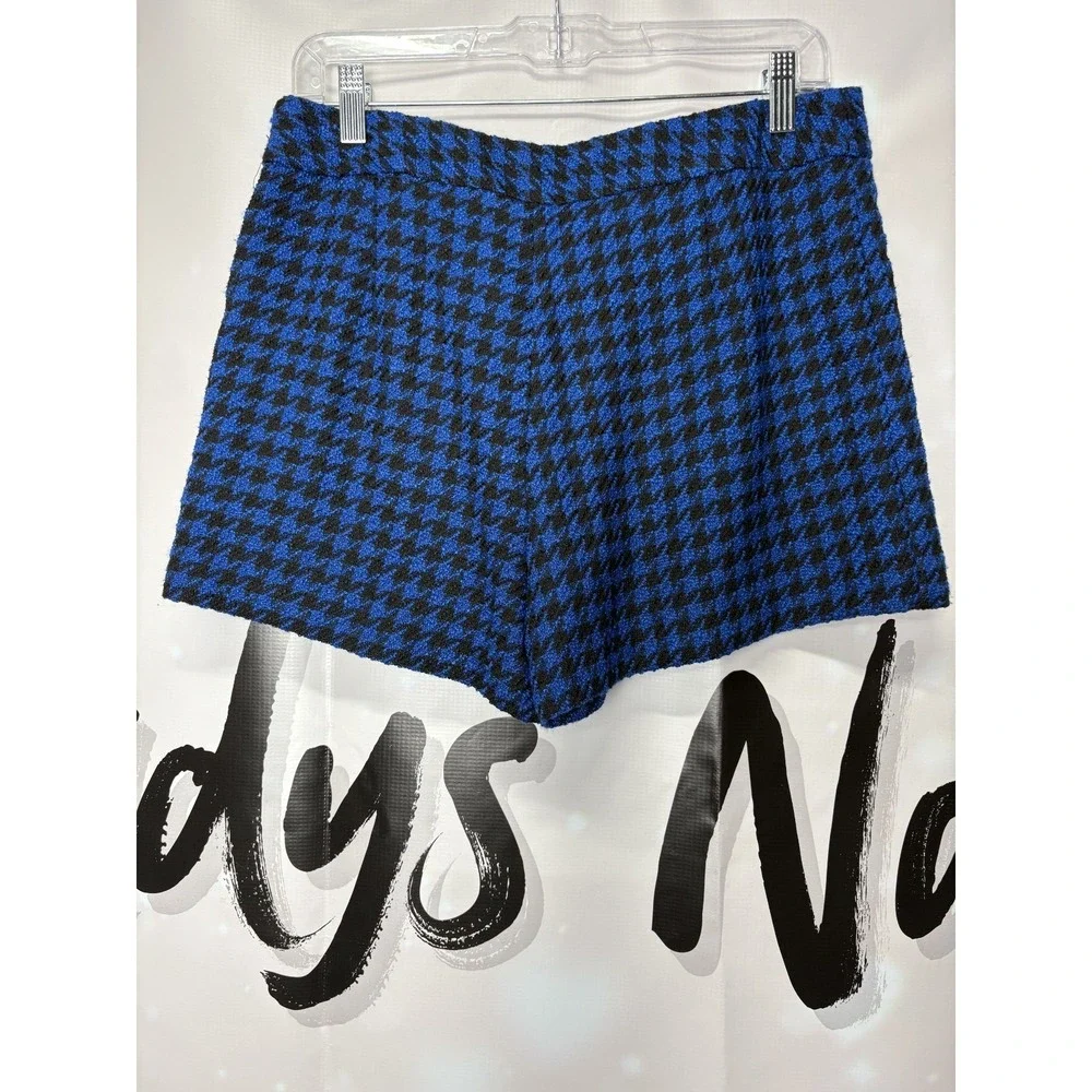 ZARA Houndstooth Pleated Mini Skirt‎ Blue Black Womens Size M